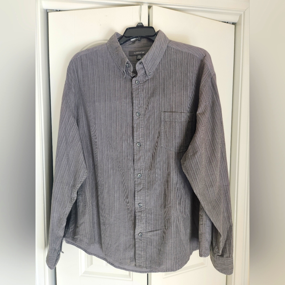 Men's Croft & Barrow Gray Striped Button Down Corduroy Shirt Sz XXL!